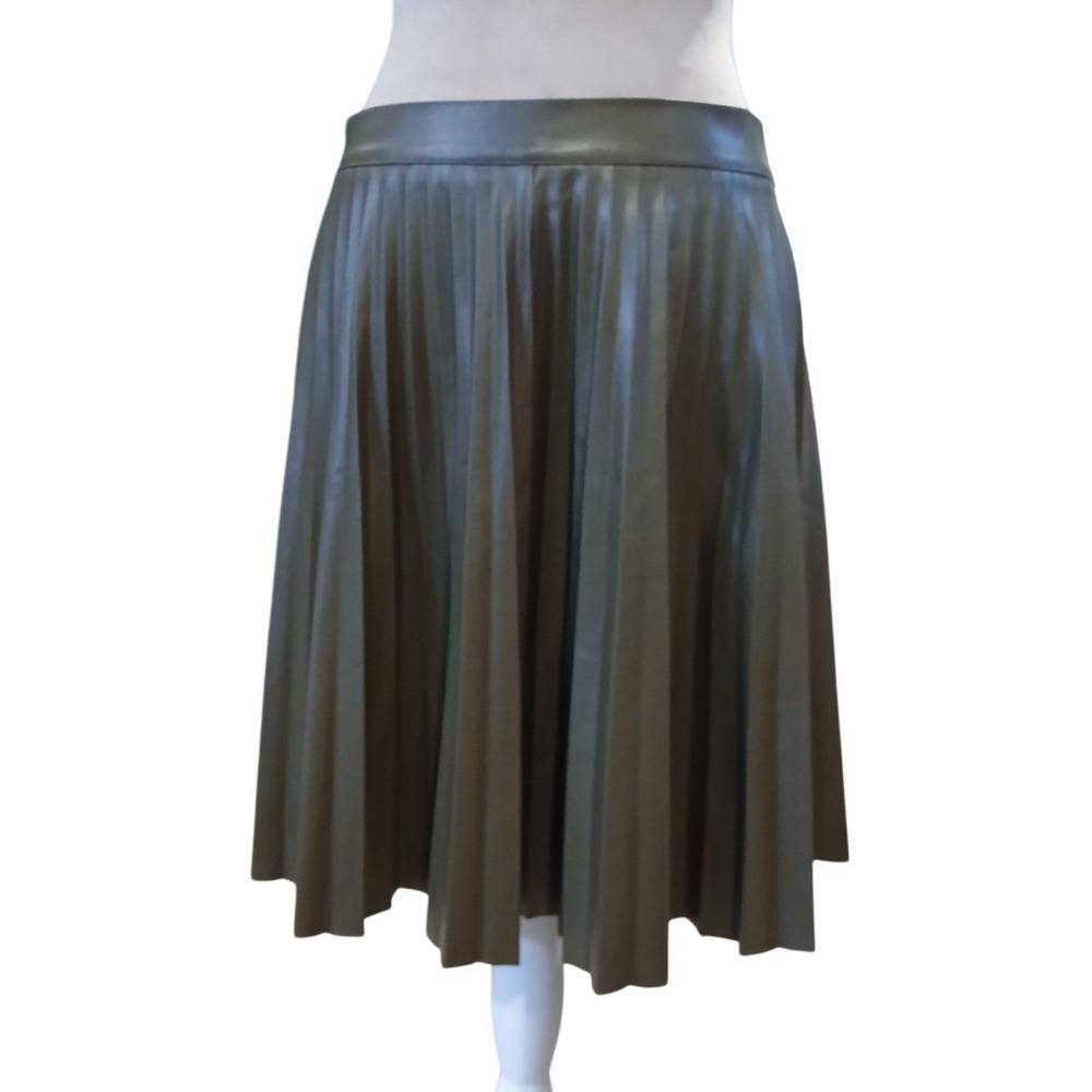 Kori America sz L Pleated Faux Leather Midi Skirt Womans Chocolate Brown